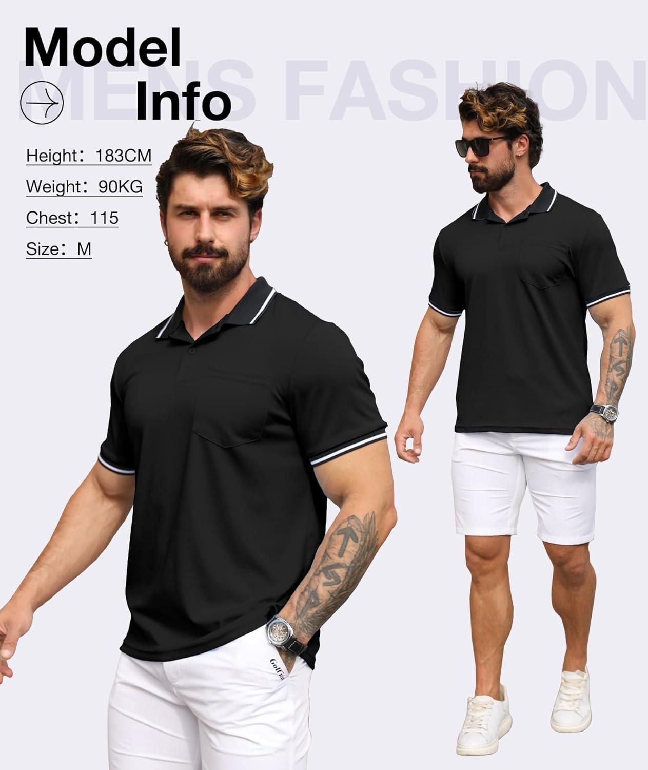 imageZITY 3 Pack Men Polo Shirts Short Sleeve with Pocket Sport Wicking Shirts for Men Casual Athletic Collared TShirtsBblack Grey Navy