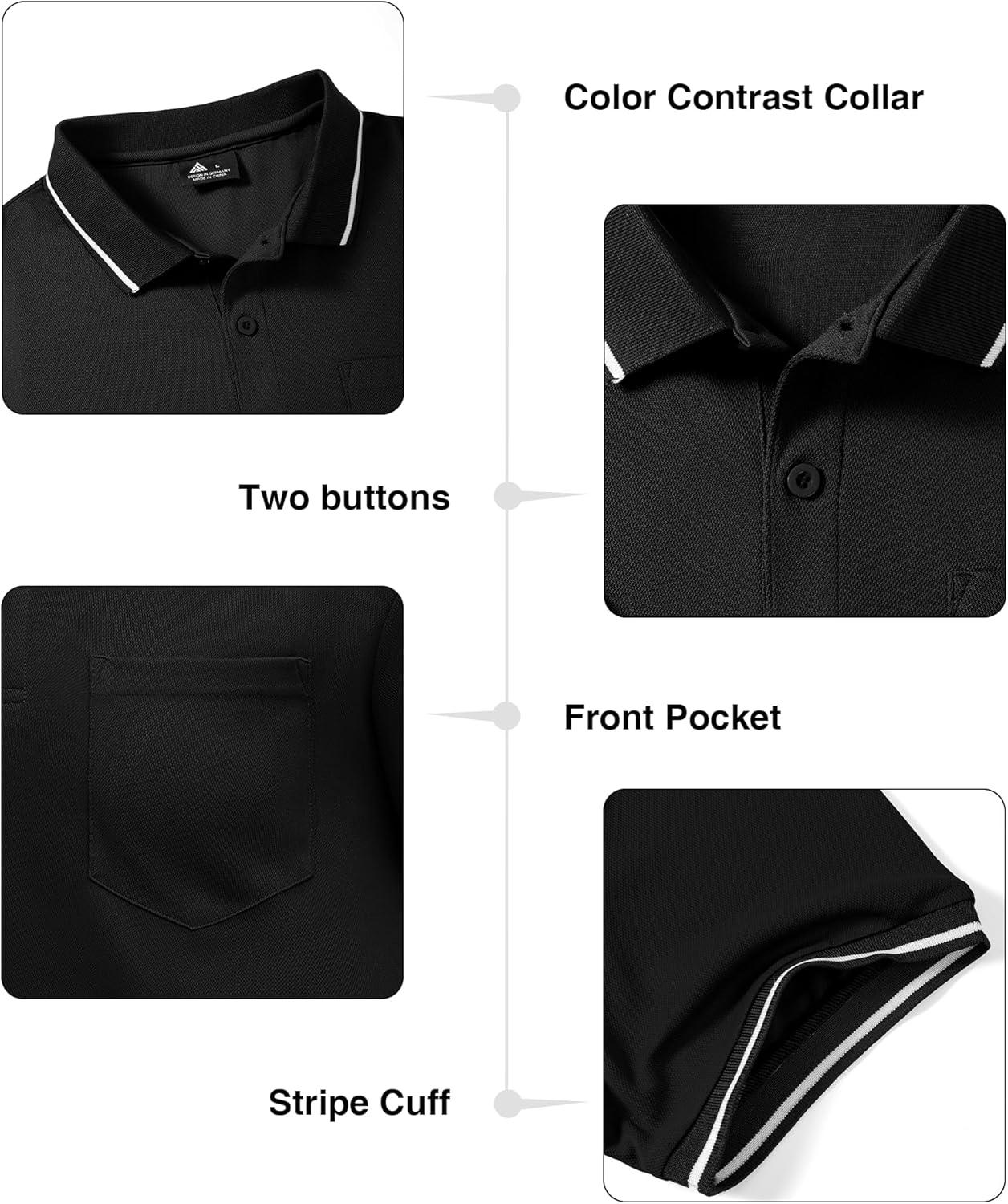 imageZITY 3 Pack Men Polo Shirts Short Sleeve with Pocket Sport Wicking Shirts for Men Casual Athletic Collared TShirtsBblack Grey Navy