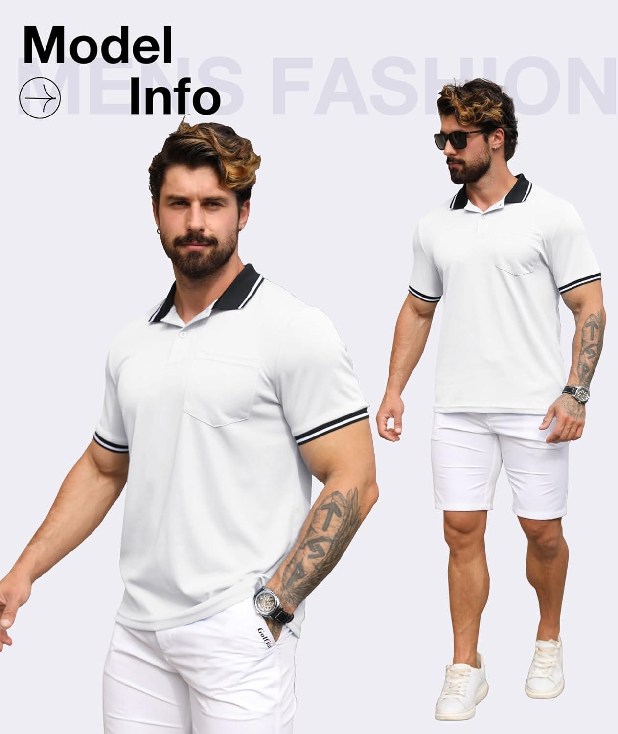 imageZITY 3 Pack Men Polo Shirts Short Sleeve with Pocket Sport Wicking Shirts for Men Casual Athletic Collared TShirtsBlack White Blue