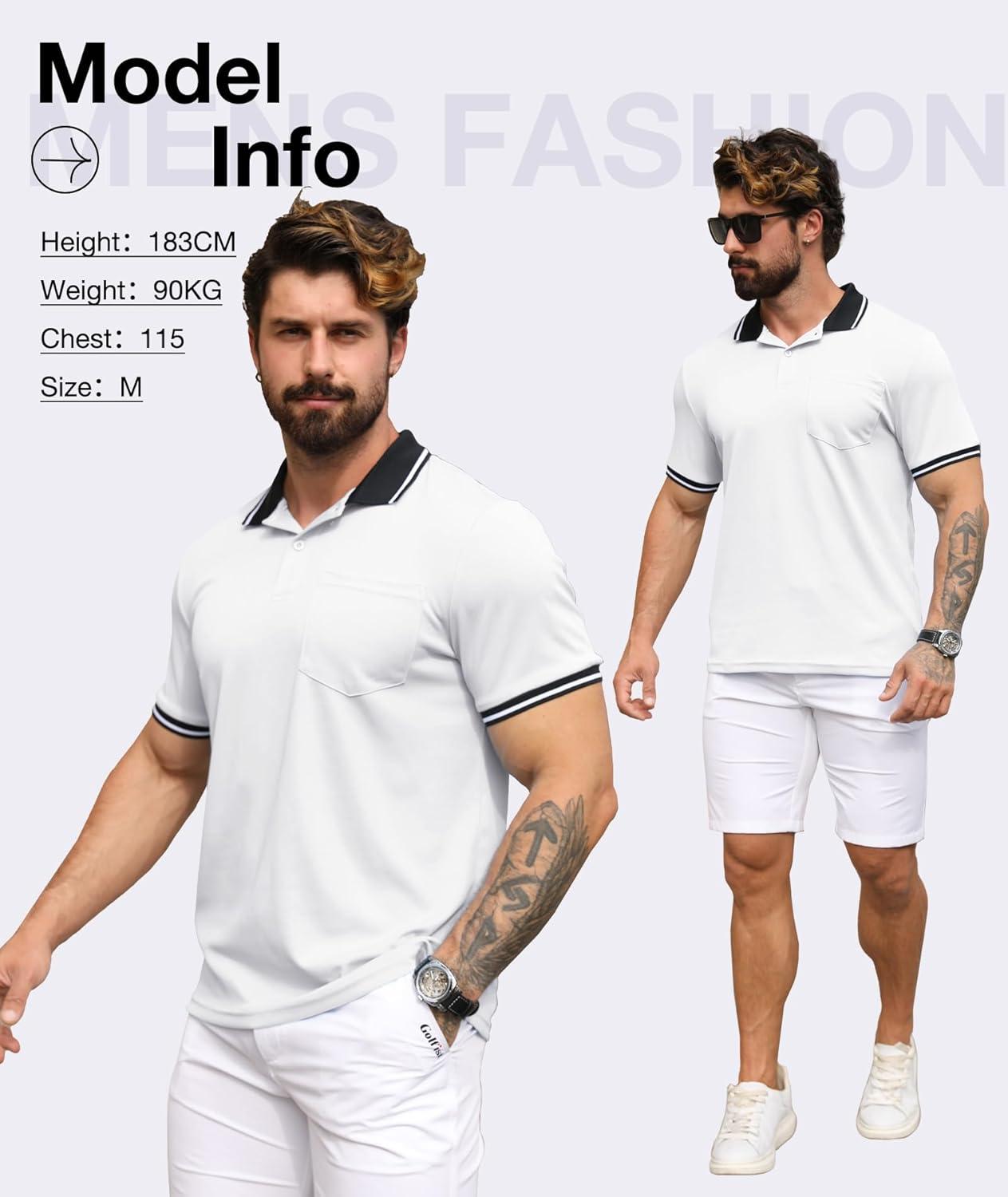 imageZITY 3 Pack Men Polo Shirts Short Sleeve with Pocket Sport Wicking Shirts for Men Casual Athletic Collared TShirtsBlack White Grey