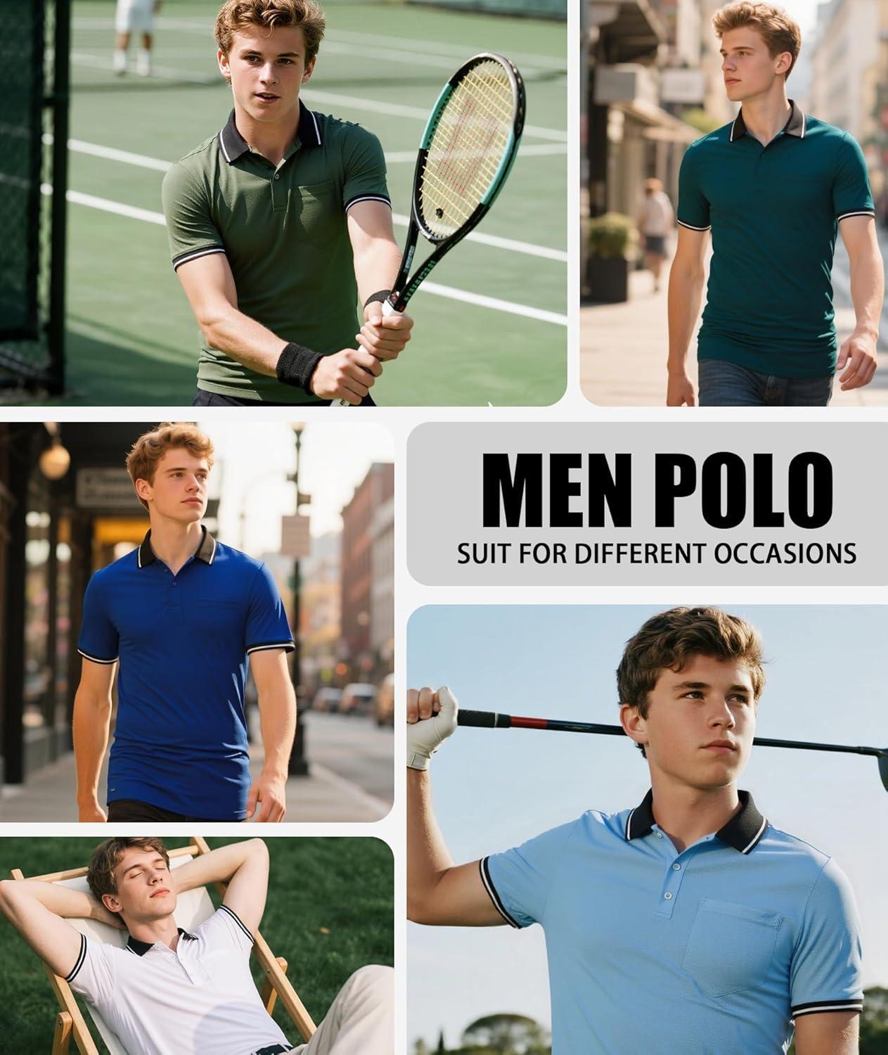 imageZITY 3 Pack Men Polo Shirts Short Sleeve with Pocket Sport Wicking Shirts for Men Casual Athletic Collared TShirtsBlack White Khaki