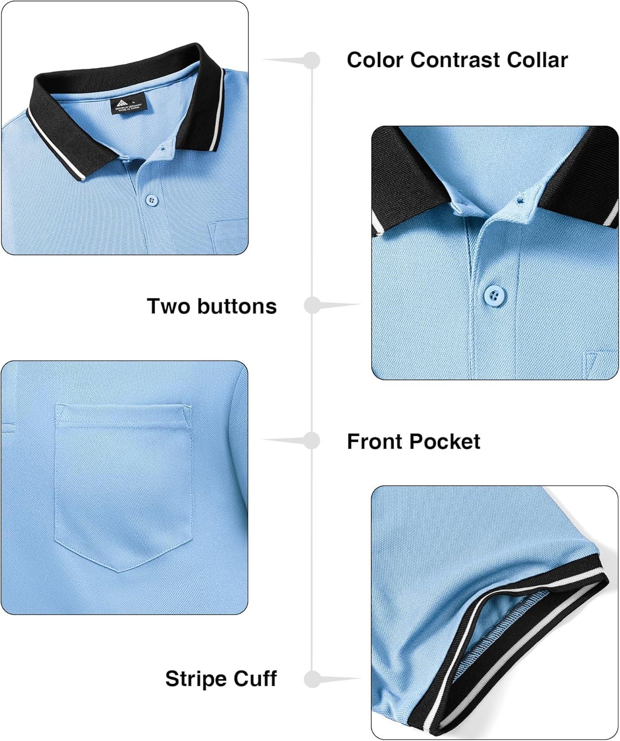 imageZITY 3 Pack Men Polo Shirts Short Sleeve with Pocket Sport Wicking Shirts for Men Casual Athletic Collared TShirtsGrey Moonblue Blue