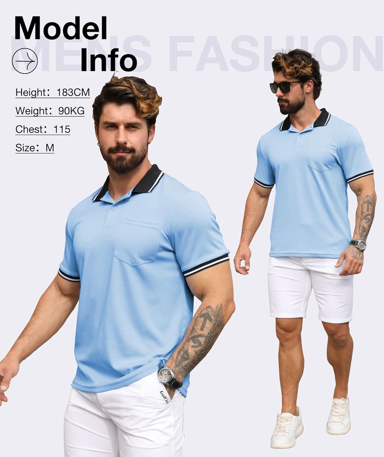 imageZITY 3 Pack Men Polo Shirts Short Sleeve with Pocket Sport Wicking Shirts for Men Casual Athletic Collared TShirtsGrey Moonblue Blue