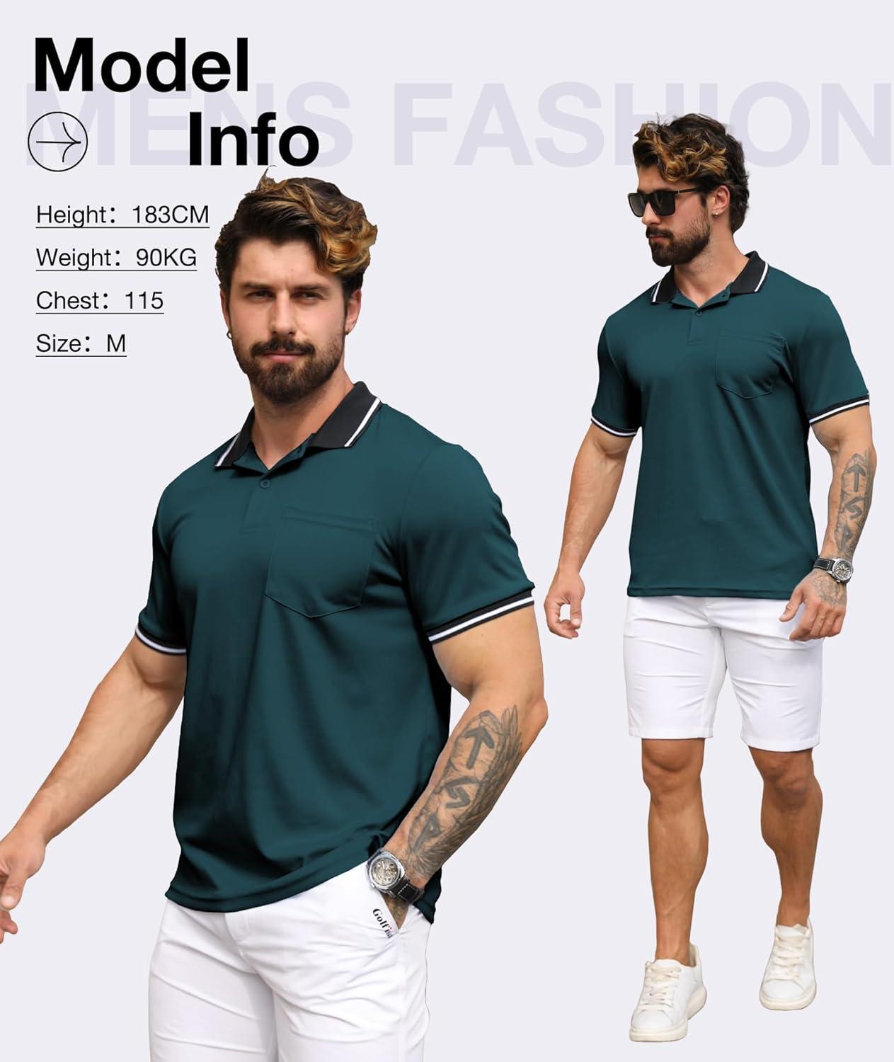 imageZITY 3 Pack Men Polo Shirts Short Sleeve with Pocket Sport Wicking Shirts for Men Casual Athletic Collared TShirtsGrey Navy Duckblue