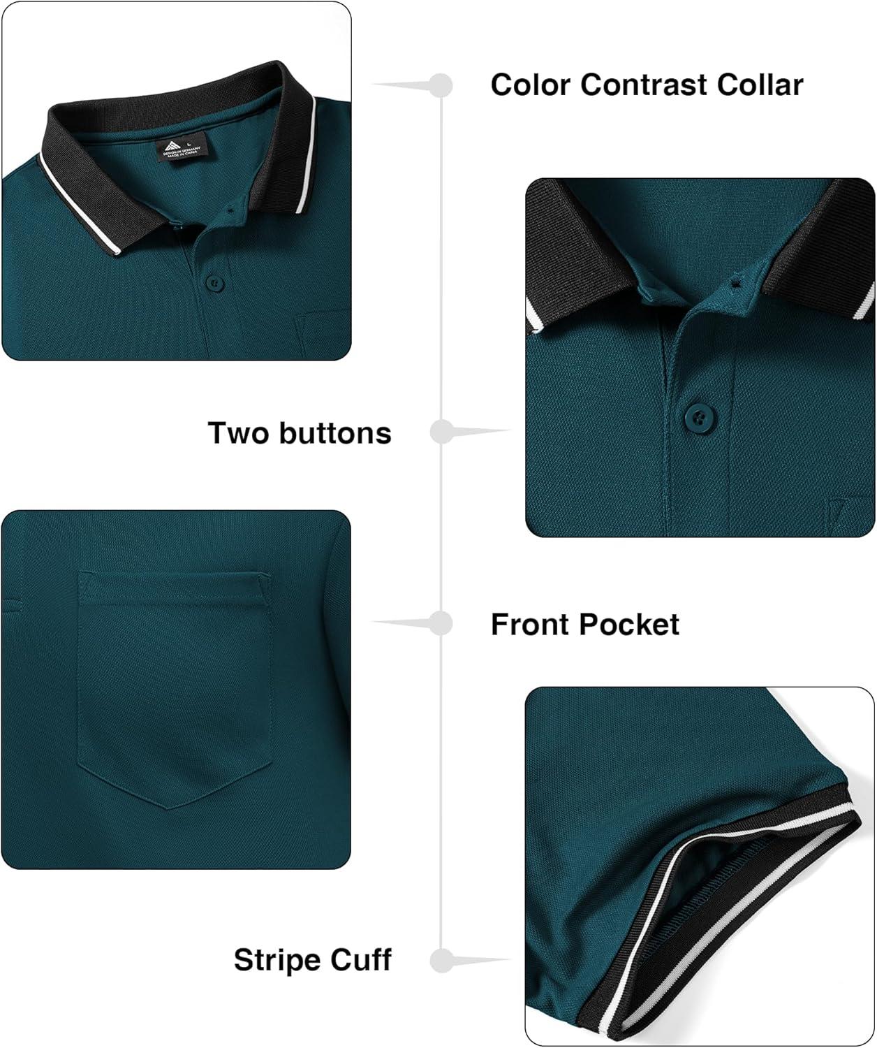imageZITY 3 Pack Men Polo Shirts Short Sleeve with Pocket Sport Wicking Shirts for Men Casual Athletic Collared TShirtsGrey Navy Duckblue