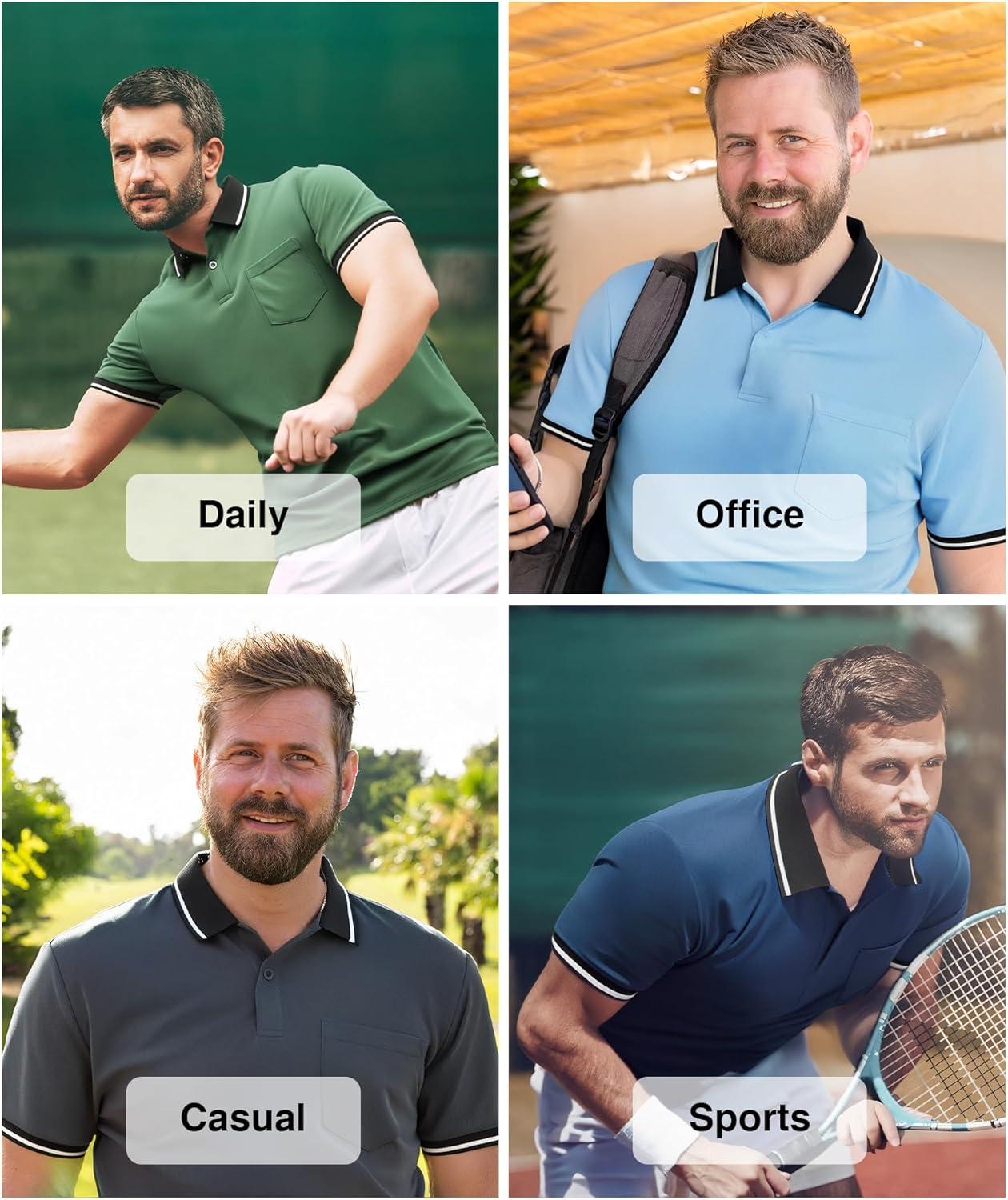 imageZITY 3 Pack Men Polo Shirts Short Sleeve with Pocket Sport Wicking Shirts for Men Casual Athletic Collared TShirtsNavy Duckblue Blue