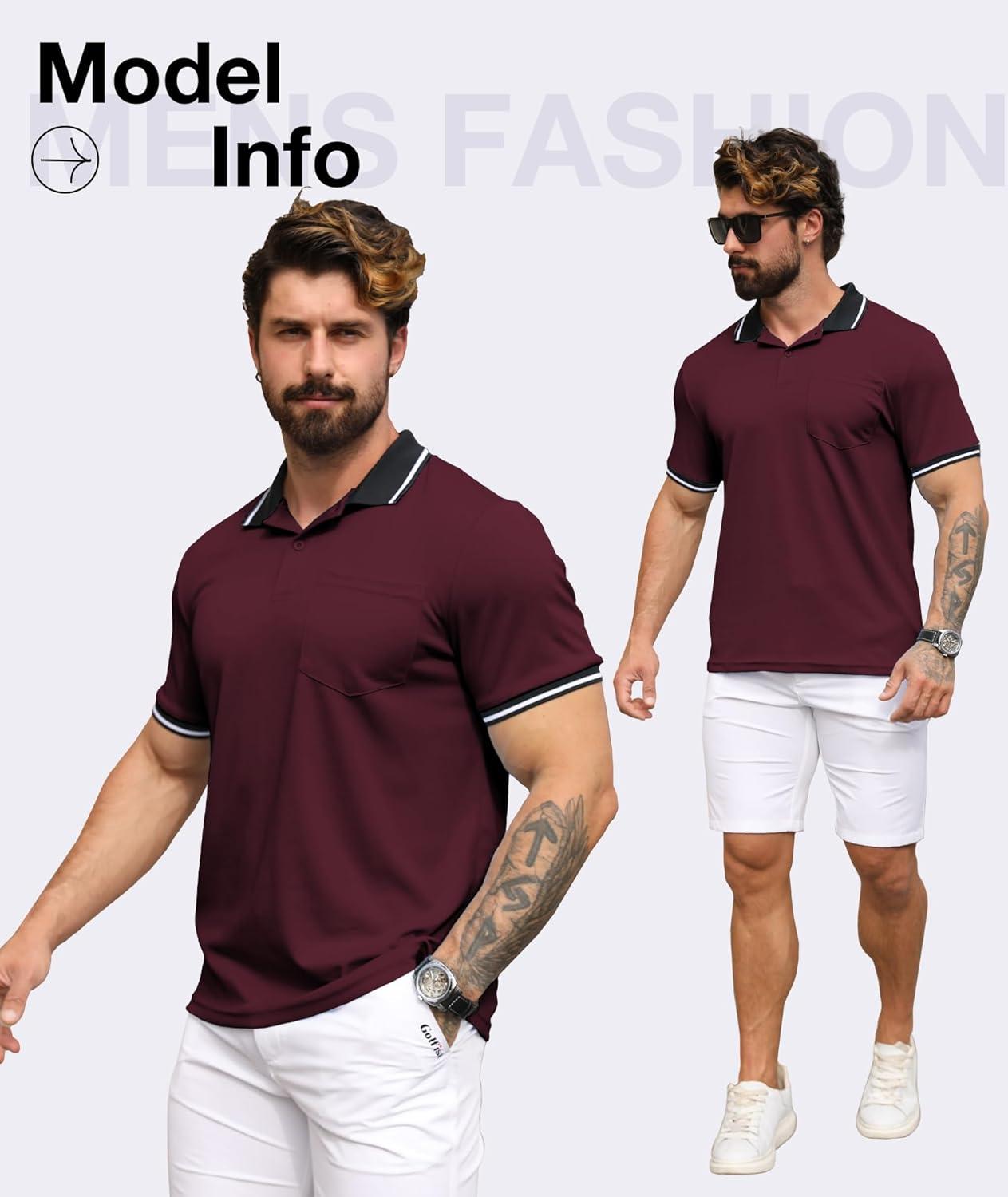imageZITY 3 Pack Men Polo Shirts Short Sleeve with Pocket Sport Wicking Shirts for Men Casual Athletic Collared TShirtsOrange Yelleow Red