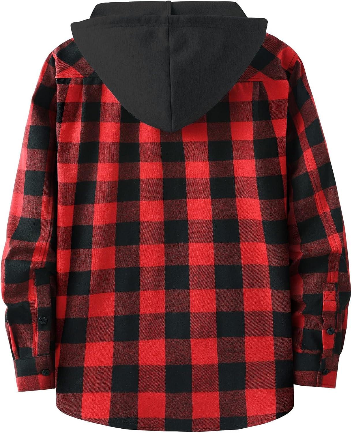 imageZITY 3 Pack Mens Flannel Hoodie Shirts Long Sleeve Casual Vintage Button Down Plaid Shirt Jacket with PocketBlackred Blue Blackgrey