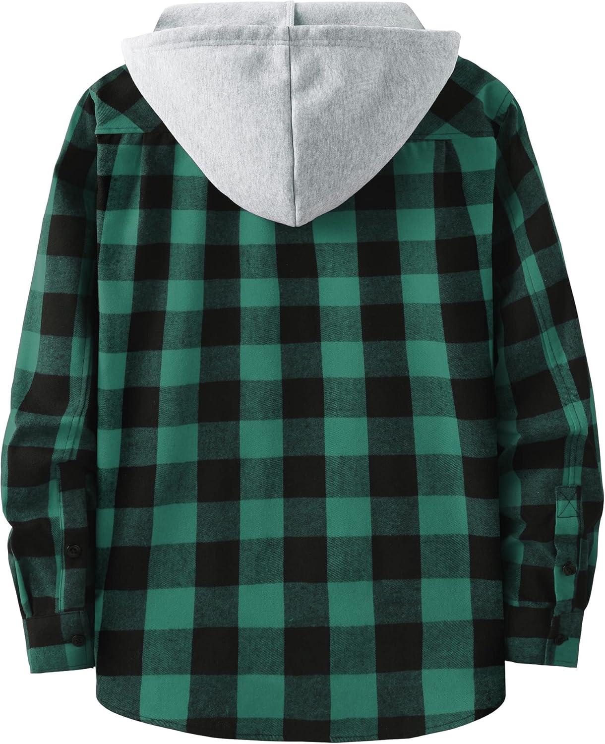 imageZITY 3 Pack Mens Flannel Hoodie Shirts Long Sleeve Casual Vintage Button Down Plaid Shirt Jacket with PocketBlue Green Red