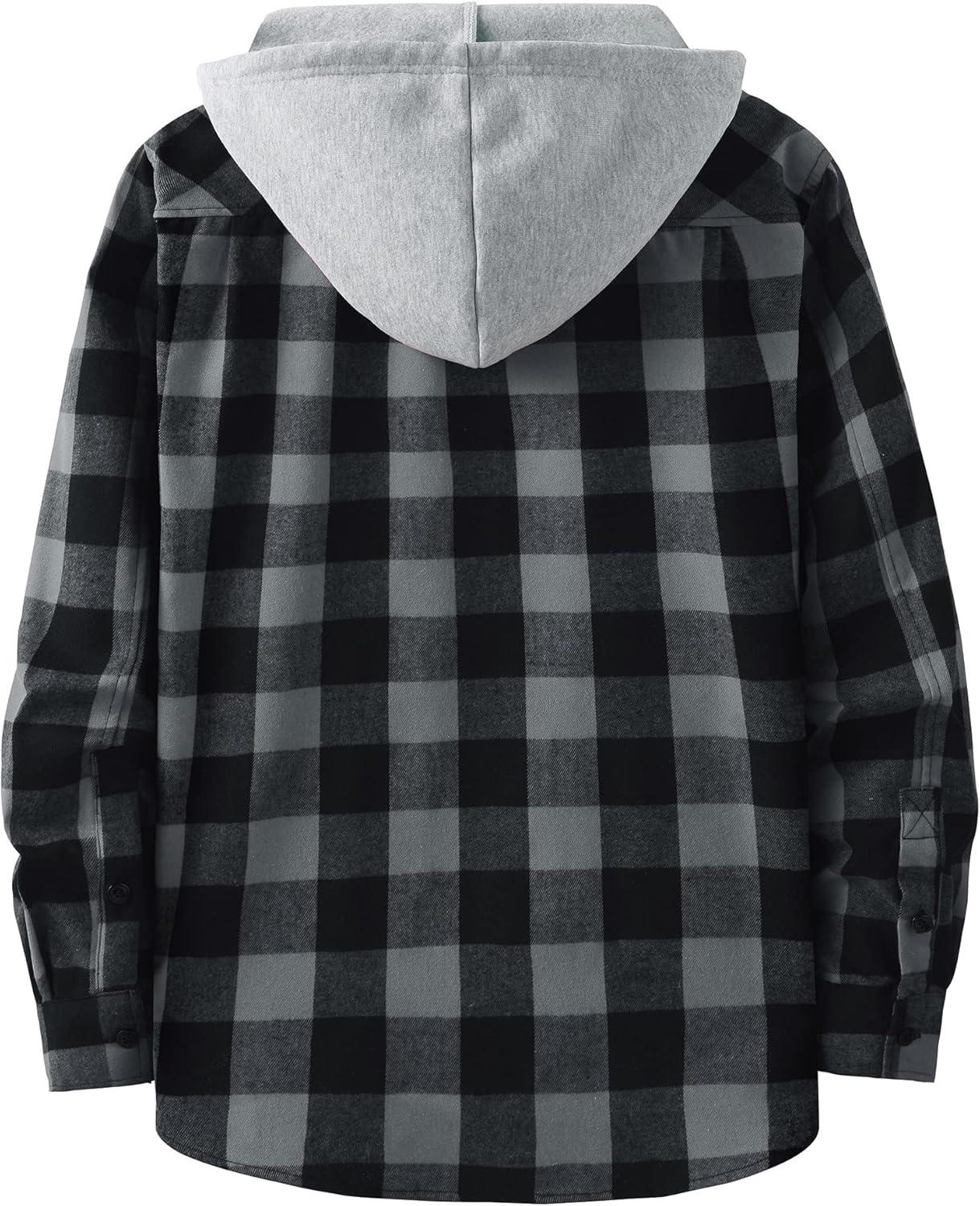 imageZITY 3 Pack Mens Flannel Hoodie Shirts Long Sleeve Casual Vintage Button Down Plaid Shirt Jacket with PocketDeepbluebeige Navy White