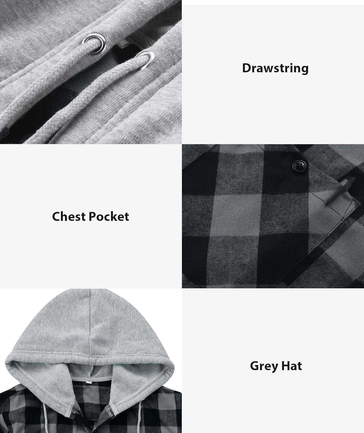 imageZITY 3 Pack Mens Flannel Hoodie Shirts Long Sleeve Casual Vintage Button Down Plaid Shirt Jacket with PocketDeepbluebeige Navy White