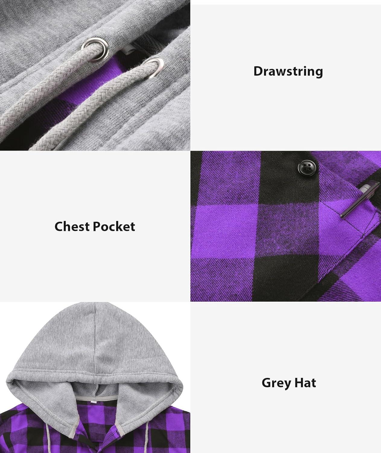 imageZITY 3 Pack Mens Flannel Hoodie Shirts Long Sleeve Casual Vintage Button Down Plaid Shirt Jacket with PocketDeepbluebeige Purple Yellownavy