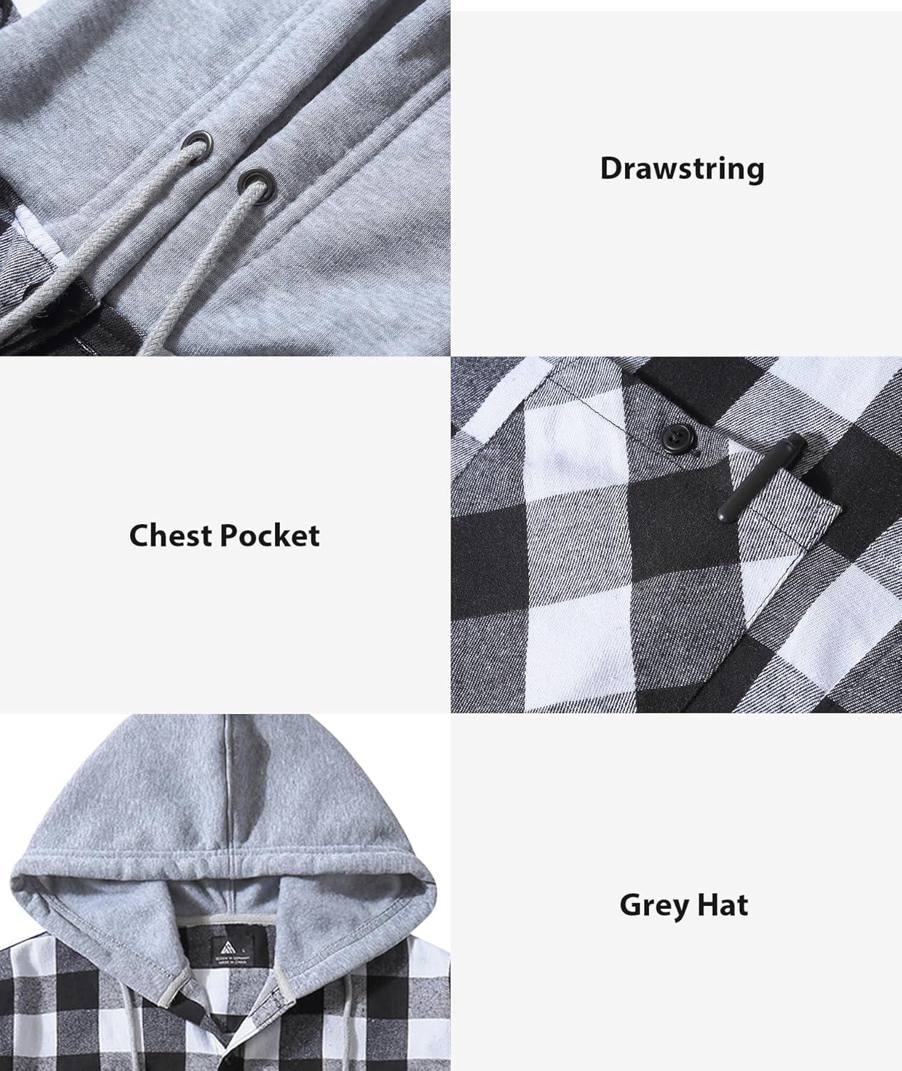 imageZITY 3 Pack Mens Flannel Hoodie Shirts Long Sleeve Casual Vintage Button Down Plaid Shirt Jacket with PocketGreen Orange Whiteblack