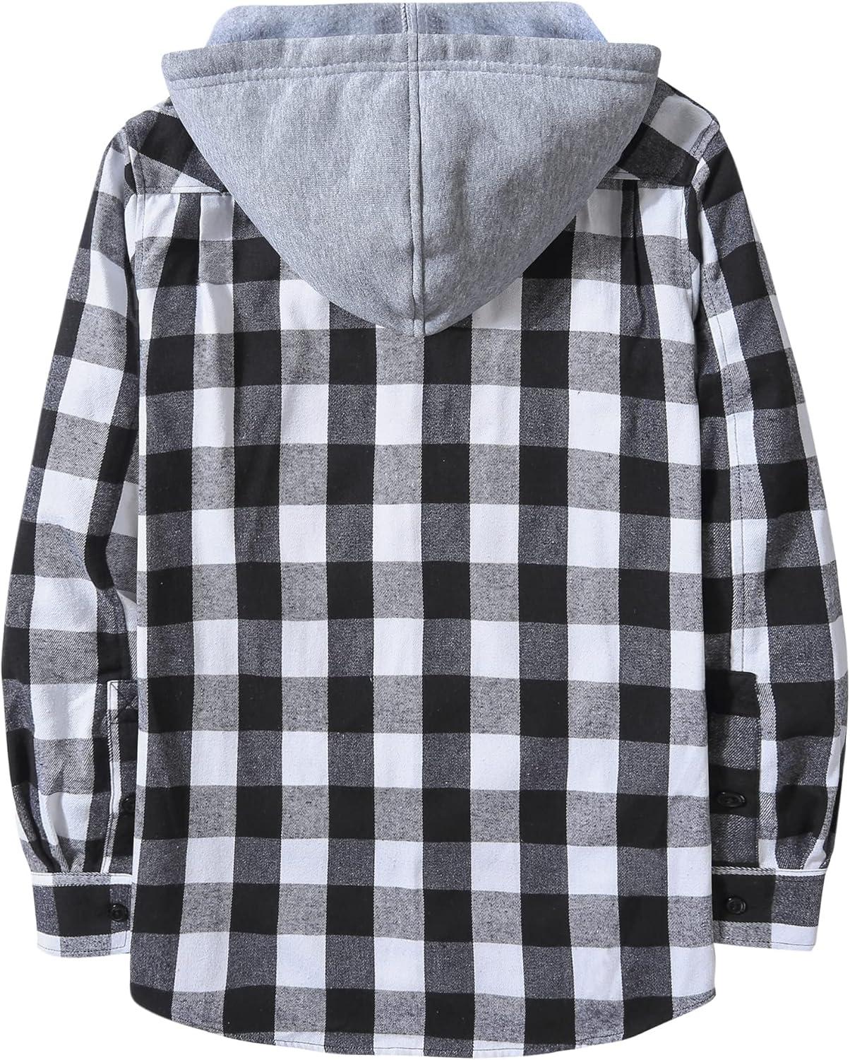 imageZITY 3 Pack Mens Flannel Hoodie Shirts Long Sleeve Casual Vintage Button Down Plaid Shirt Jacket with PocketGreen Orange Whiteblack