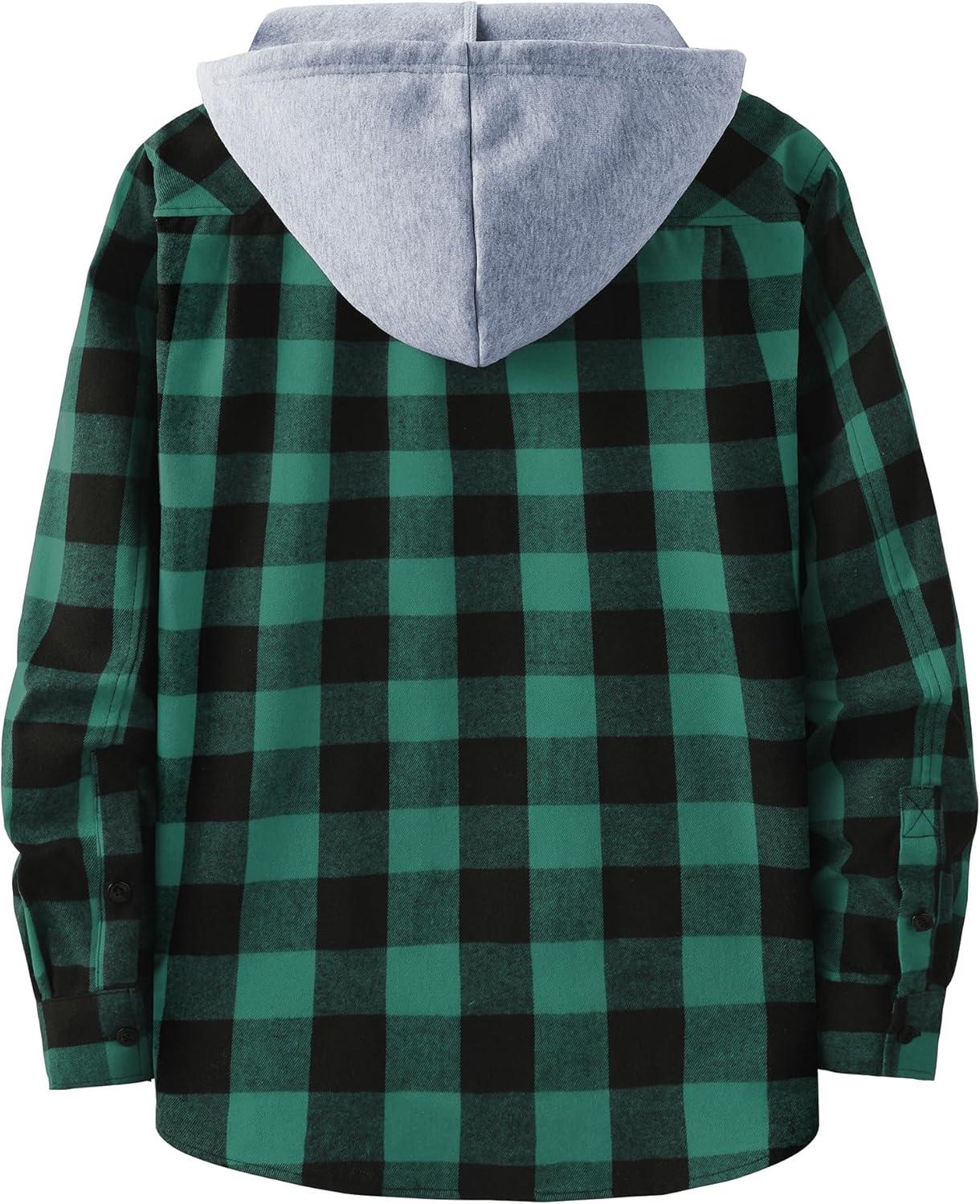 imageZITY 3 Pack Mens Flannel Hoodie Shirts Long Sleeve Casual Vintage Button Down Plaid Shirt Jacket with PocketNavybeige Green Navywhite