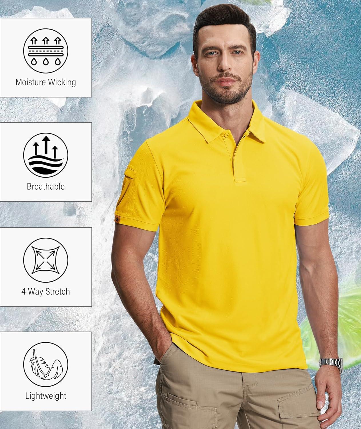 imageZITY 5 Pack Mens Polo Shirt Short Sleeve Sports Golf Tennis TShirt MoistureWicking Summer ShirtsGrass Yellow Lightkhaki White Orange