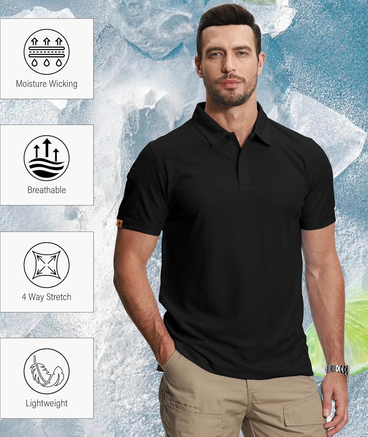 imageZITY 5 Pack Mens Polo Shirt Short Sleeve Sports Golf Tennis TShirt MoistureWicking Summer ShirtsPure Black