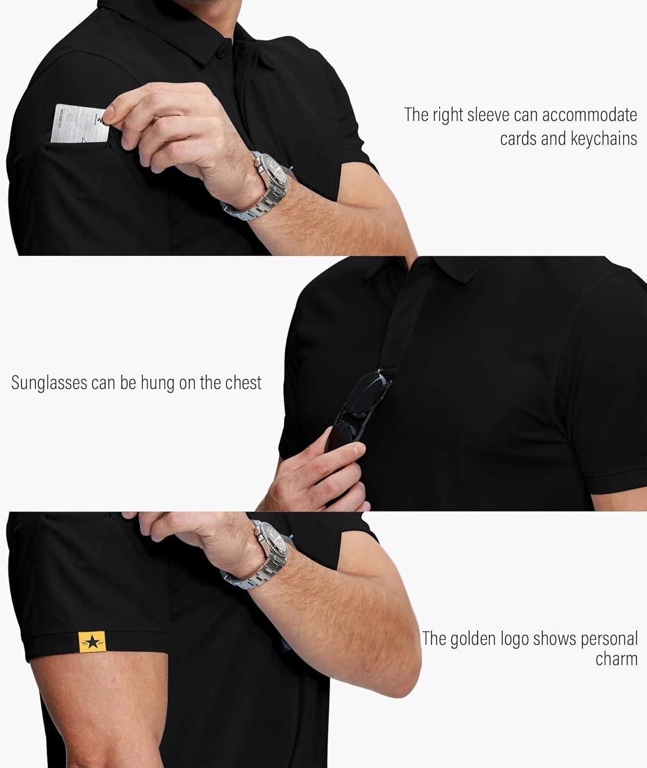 imageZITY 5 Pack Mens Polo Shirt Short Sleeve Sports Golf Tennis TShirt MoistureWicking Summer ShirtsPure Black