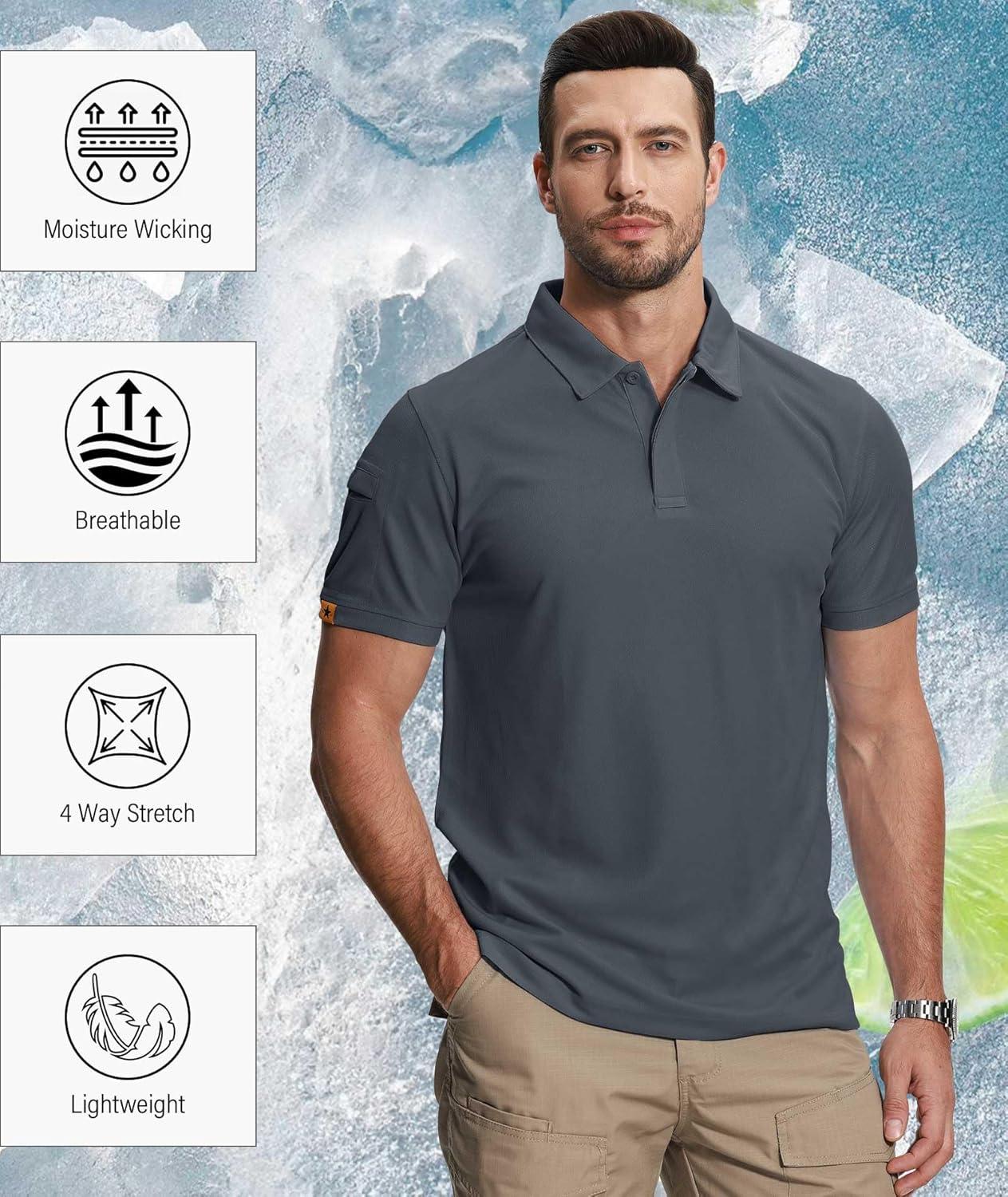 imageZITY 5 Pack Mens Polo Shirt Short Sleeve Sports Golf Tennis TShirt MoistureWicking Summer ShirtsPure Grey