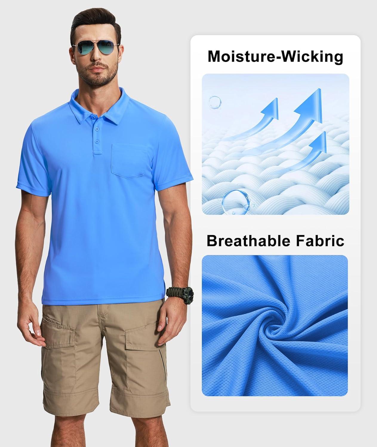 imageZITY 5 Pack Polo Shirts for Men with Pocket Dry Quickly Short Sleeve Athletic Outdoor Work Collared ShirtsApricotlight Blueroyal Bluelight Royal Blueemerald Blue