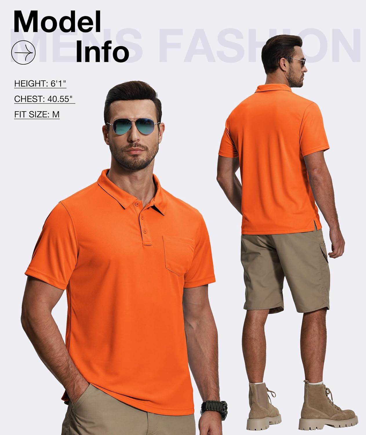 imageZITY 5 Pack Polo Shirts for Men with Pocket Dry Quickly Short Sleeve Athletic Outdoor Work Collared ShirtsArmy Greenapricotdark Orangenavydark Teal Blue