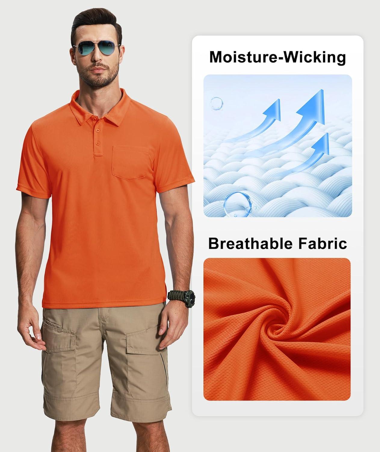imageZITY 5 Pack Polo Shirts for Men with Pocket Dry Quickly Short Sleeve Athletic Outdoor Work Collared ShirtsArmy Greenapricotdark Orangenavydark Teal Blue