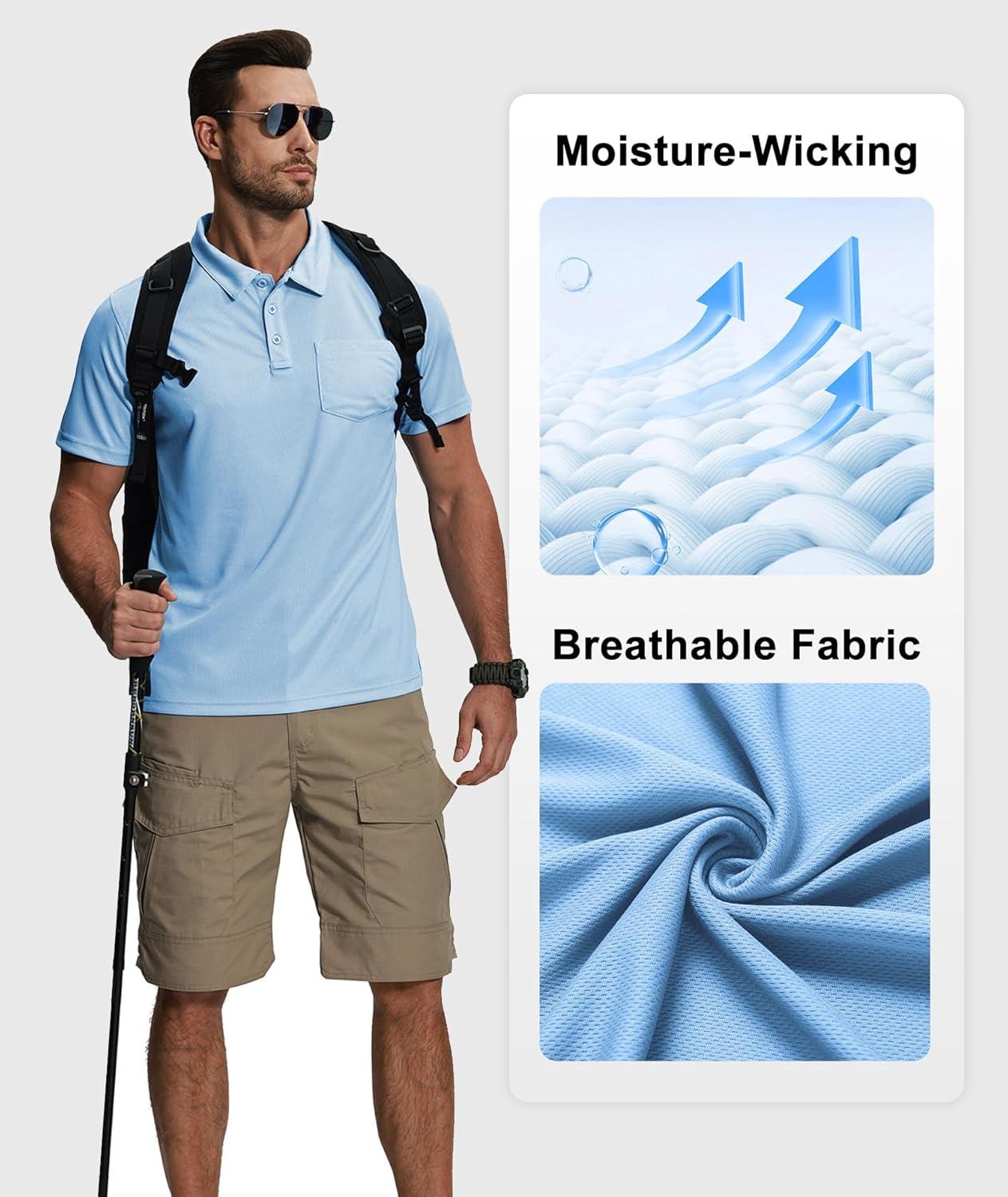 imageZITY 5 Pack Polo Shirts for Men with Pocket Dry Quickly Short Sleeve Athletic Outdoor Work Collared ShirtsBlackarmy Greennavylight Blueroyal Blue
