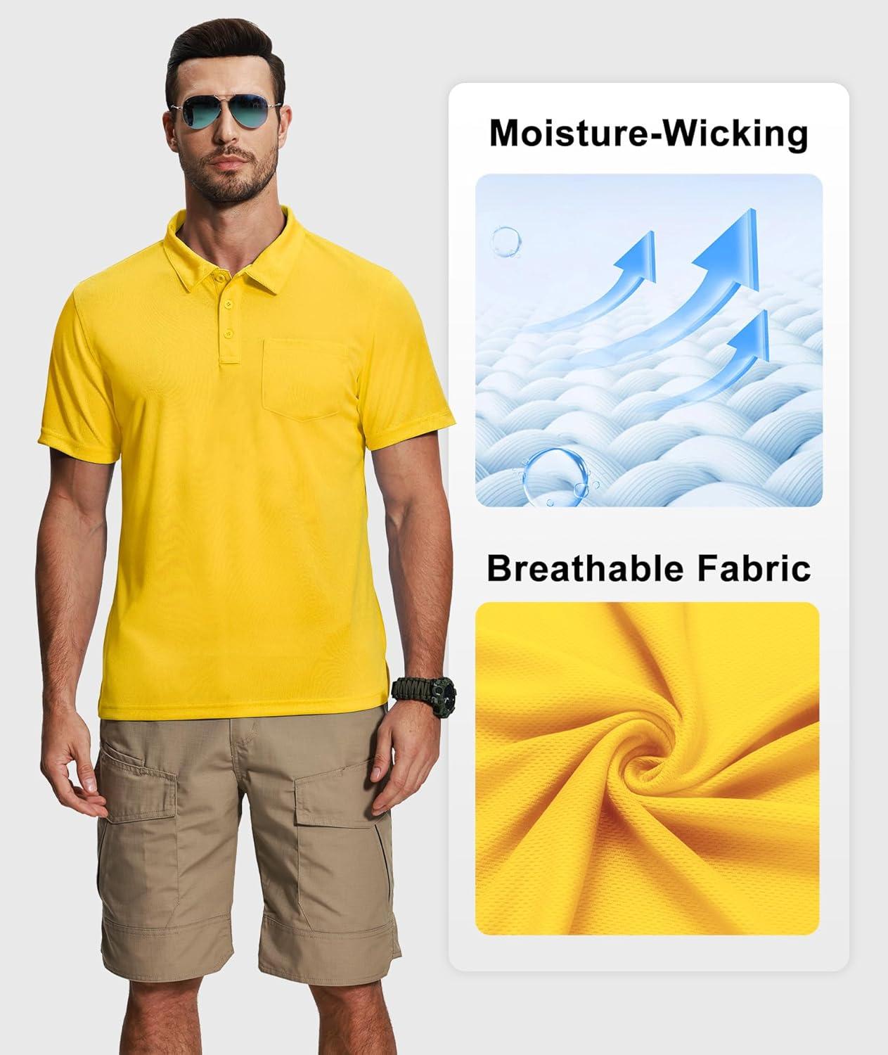 imageZITY 5 Pack Polo Shirts for Men with Pocket Dry Quickly Short Sleeve Athletic Outdoor Work Collared ShirtsBlackforest Greenroyal Bluewhitedark Yellow