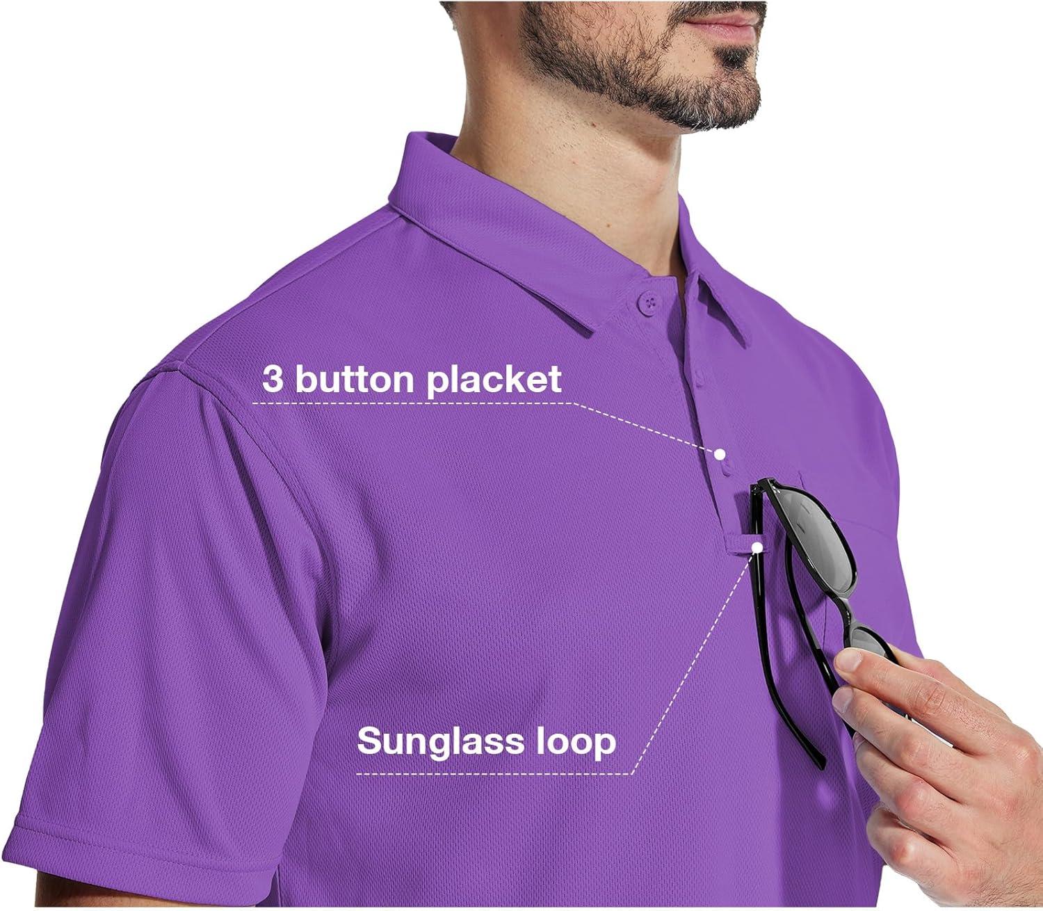imageZITY 5 Pack Polo Shirts for Men with Pocket Dry Quickly Short Sleeve Athletic Outdoor Work Collared ShirtsBlackgreyforest Greenapricotviolet