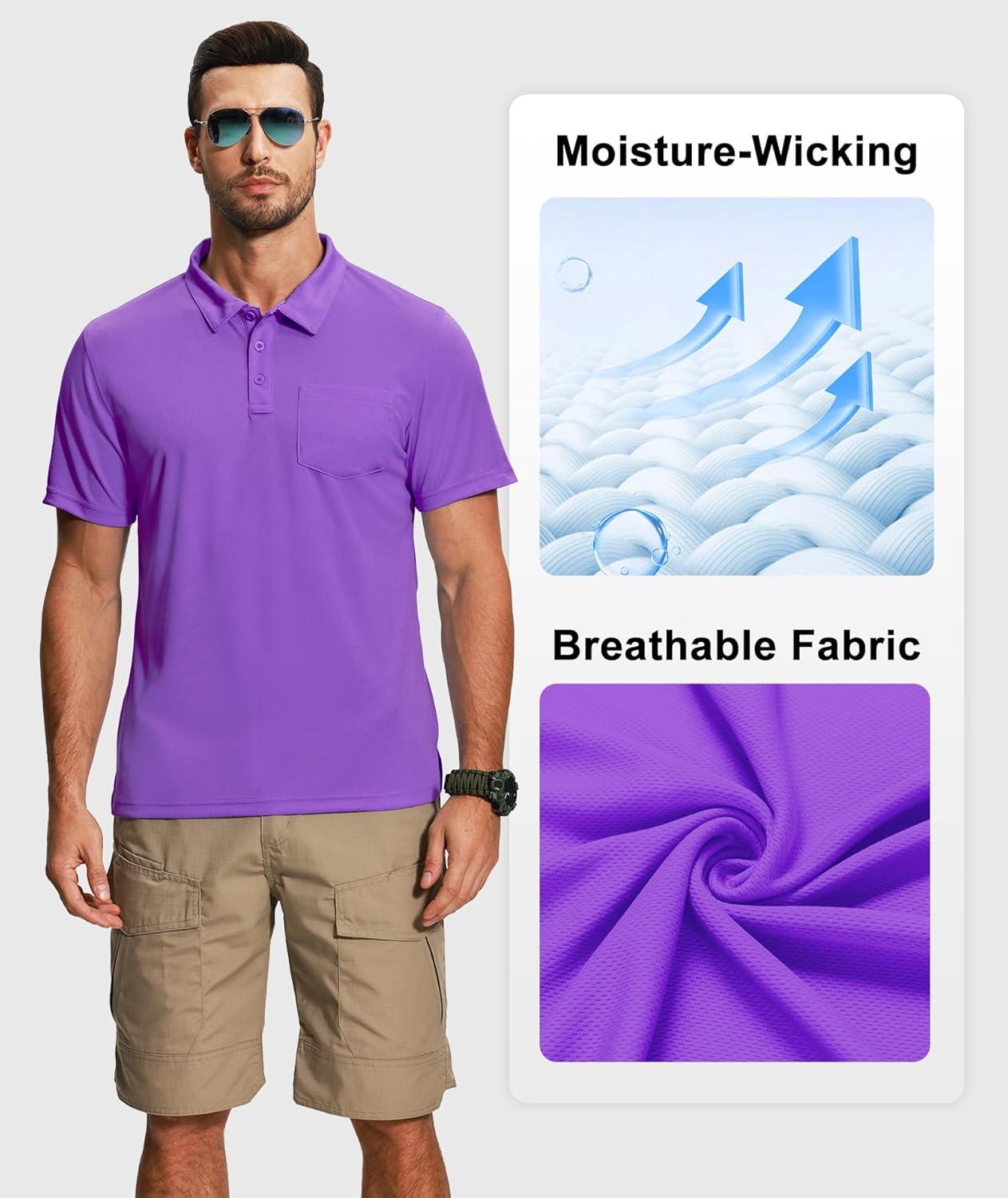 imageZITY 5 Pack Polo Shirts for Men with Pocket Dry Quickly Short Sleeve Athletic Outdoor Work Collared ShirtsBlackgreyforest Greenapricotviolet