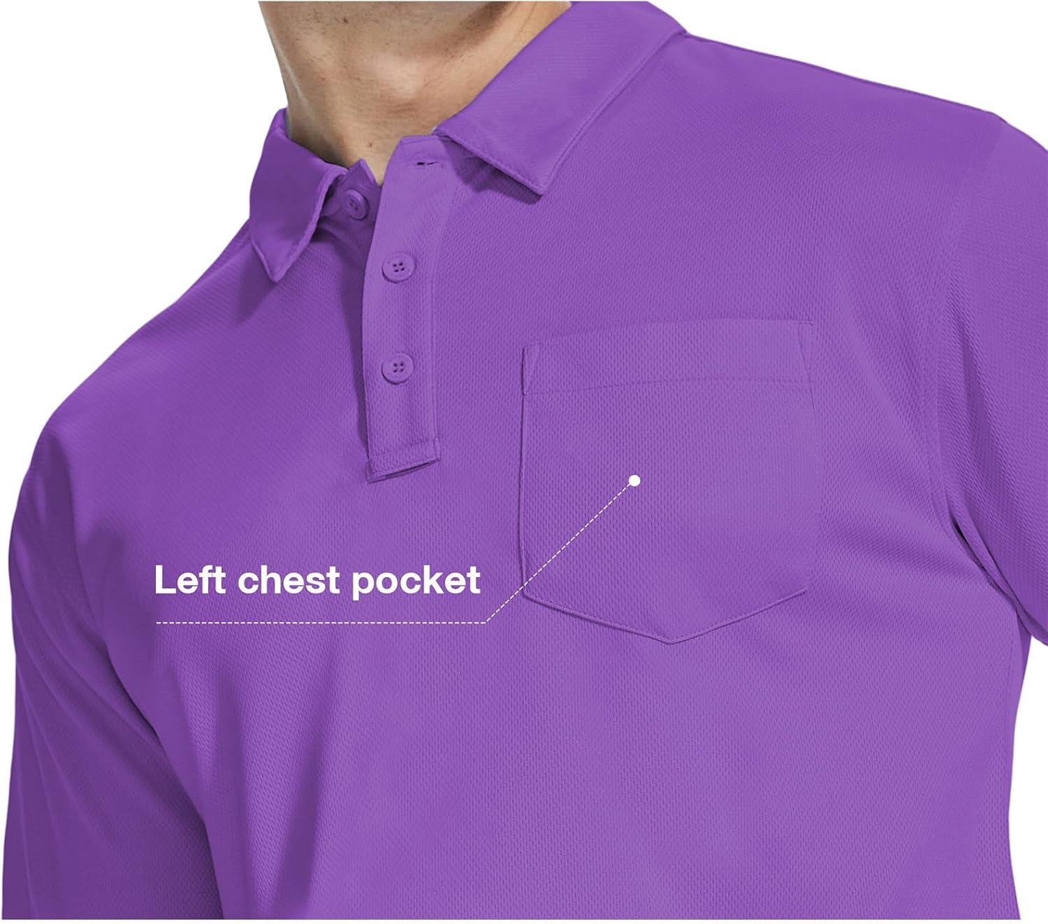 imageZITY 5 Pack Polo Shirts for Men with Pocket Dry Quickly Short Sleeve Athletic Outdoor Work Collared ShirtsBlackgreyforest Greenapricotviolet