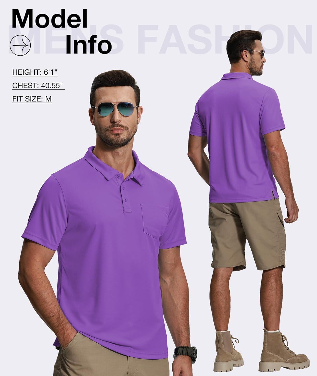 imageZITY 5 Pack Polo Shirts for Men with Pocket Dry Quickly Short Sleeve Athletic Outdoor Work Collared ShirtsBlackgreyforest Greenapricotviolet