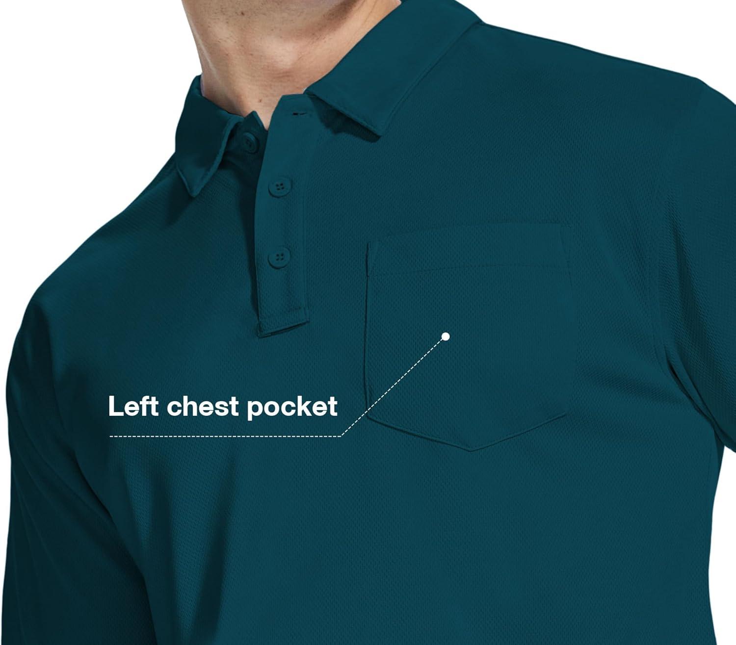 imageZITY 5 Pack Polo Shirts for Men with Pocket Dry Quickly Short Sleeve Athletic Outdoor Work Collared ShirtsDark Teal Blueblackgreyapricotnavy