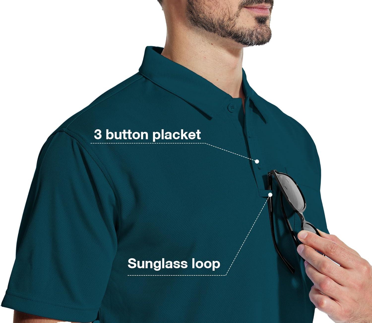 imageZITY 5 Pack Polo Shirts for Men with Pocket Dry Quickly Short Sleeve Athletic Outdoor Work Collared ShirtsDark Teal Blueblackgreyapricotnavy