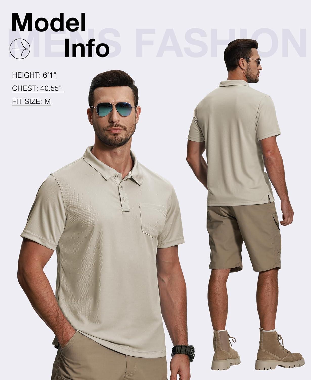 imageZITY 5 Pack Polo Shirts for Men with Pocket Dry Quickly Short Sleeve Athletic Outdoor Work Collared ShirtsDark Teal Blueblackgreyapricotnavy