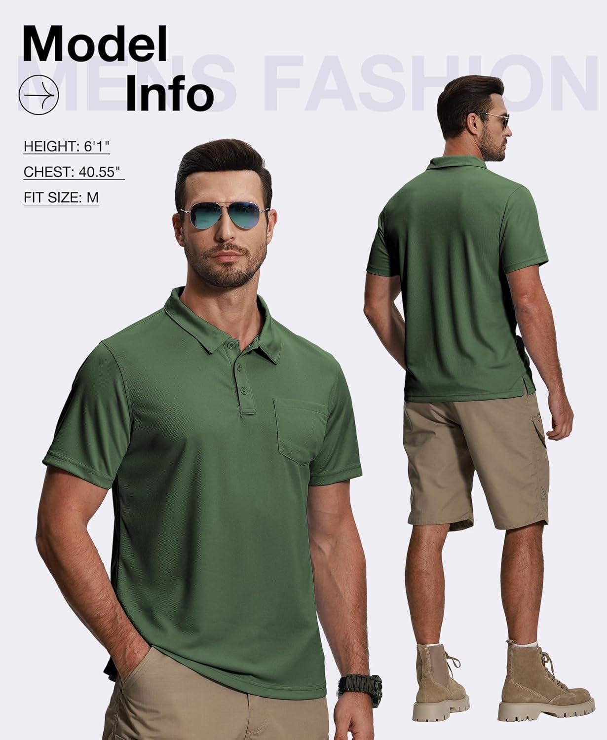 imageZITY 5 Pack Polo Shirts for Men with Pocket Dry Quickly Short Sleeve Athletic Outdoor Work Collared ShirtsGreyarmy Greenapricotwine Redwhite