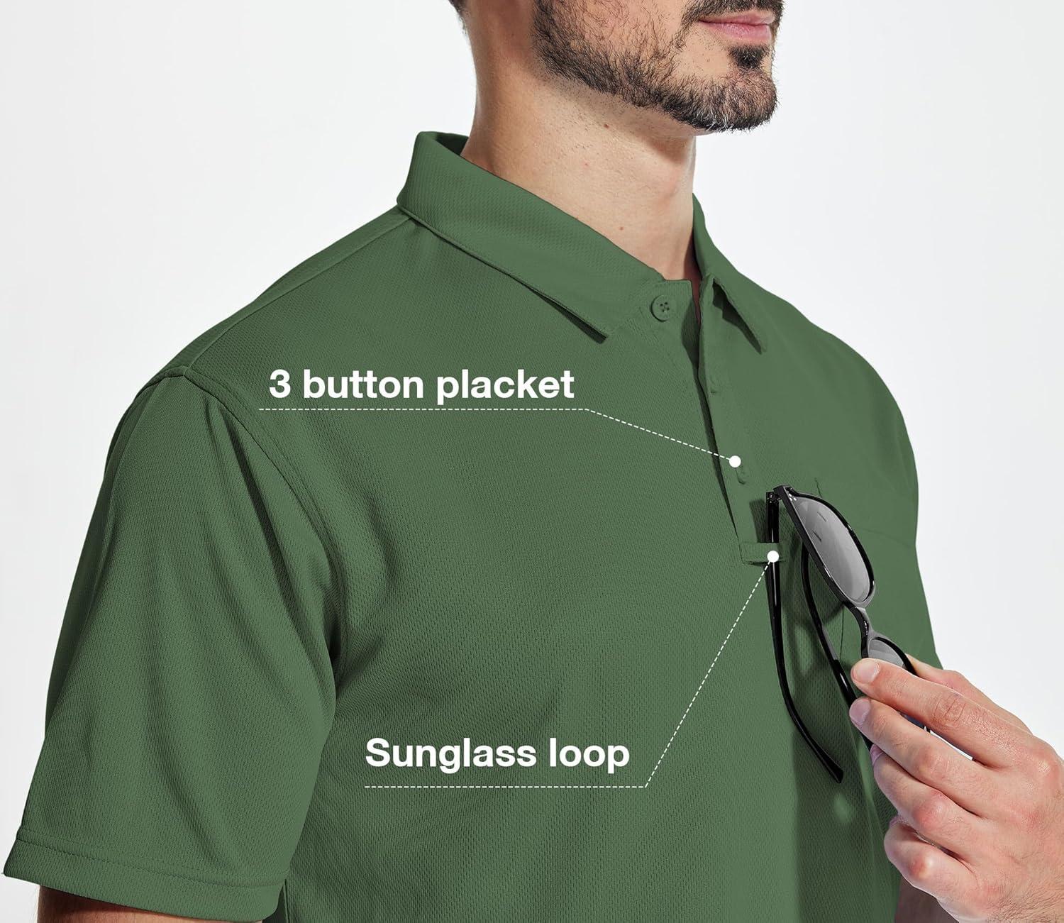 imageZITY 5 Pack Polo Shirts for Men with Pocket Dry Quickly Short Sleeve Athletic Outdoor Work Collared ShirtsGreyarmy Greenapricotwine Redwhite