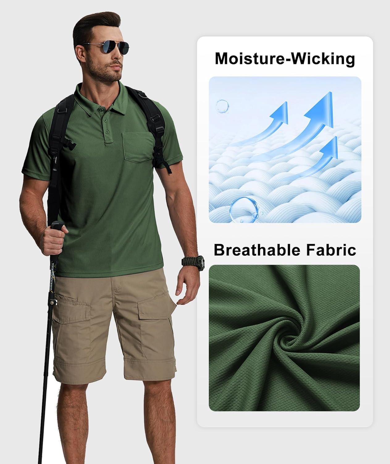 imageZITY 5 Pack Polo Shirts for Men with Pocket Dry Quickly Short Sleeve Athletic Outdoor Work Collared ShirtsGreyarmy Greenapricotwine Redwhite
