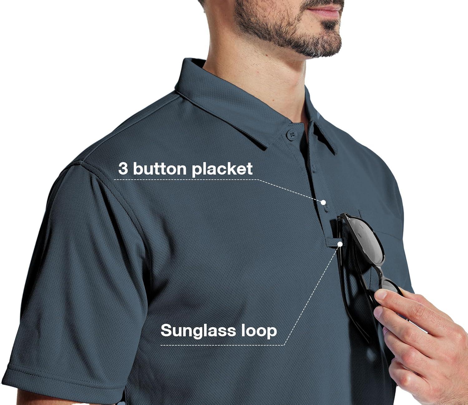 imageZITY 5 Pack Polo Shirts for Men with Pocket Dry Quickly Short Sleeve Athletic Outdoor Work Collared ShirtsLight Bluegreyblackwhitenavy