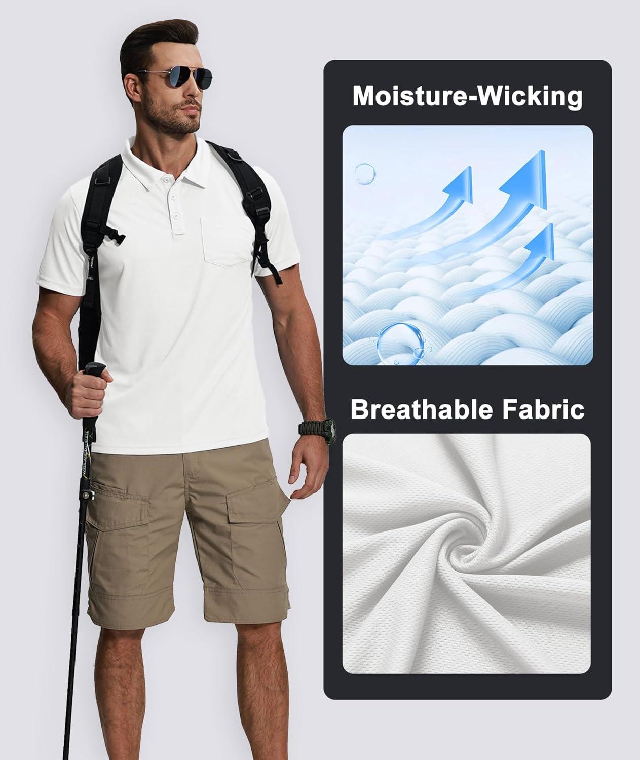 imageZITY 5 Pack Polo Shirts for Men with Pocket Dry Quickly Short Sleeve Athletic Outdoor Work Collared ShirtsLight Bluegreyblackwhitenavy