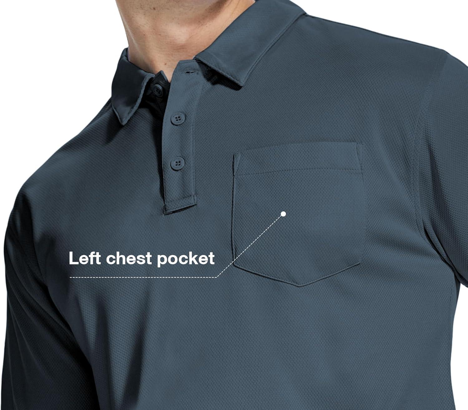 imageZITY 5 Pack Polo Shirts for Men with Pocket Dry Quickly Short Sleeve Athletic Outdoor Work Collared ShirtsLight Bluegreyblackwhitenavy