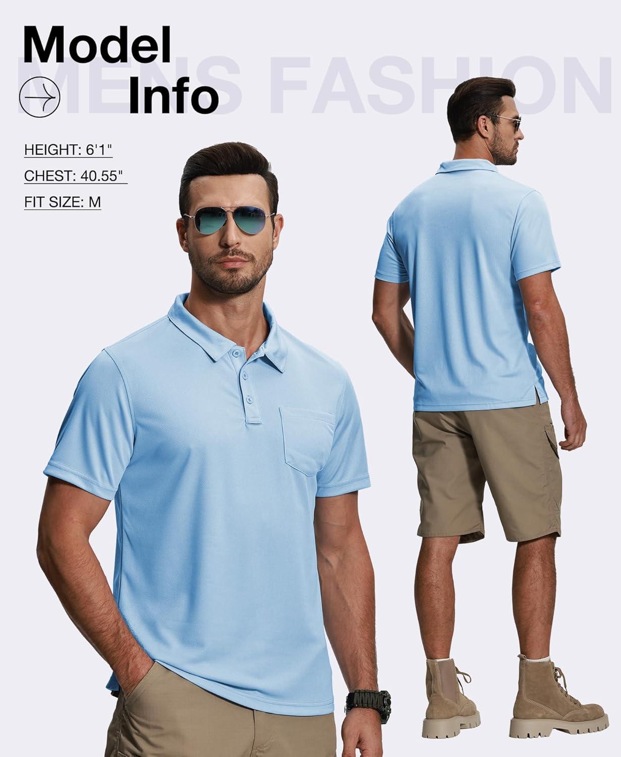 imageZITY 5 Pack Polo Shirts for Men with Pocket Dry Quickly Short Sleeve Athletic Outdoor Work Collared ShirtsLight Bluegreyblackwhitenavy