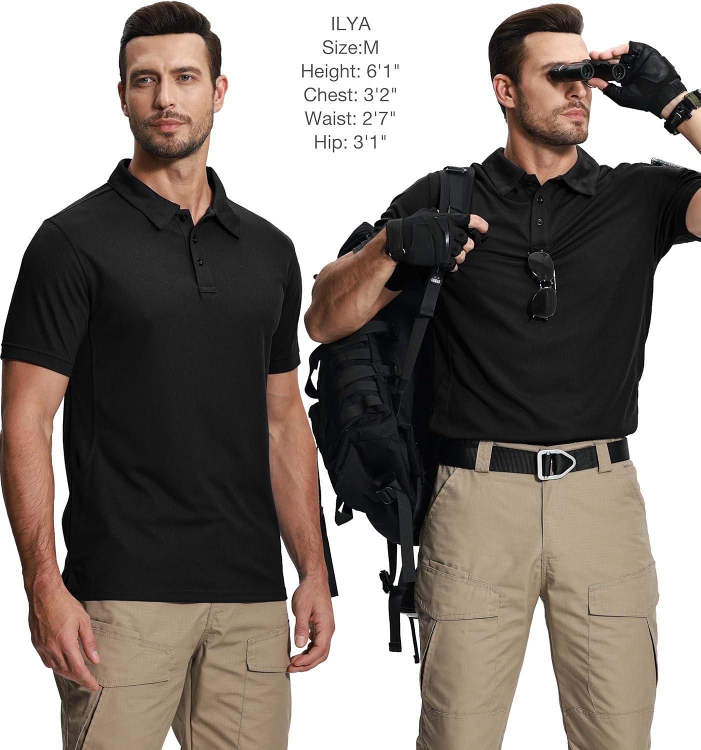 imageZITY 5 Pack Tactical Polo Shirts for Men Golf Shirt Short Sleeve Athletic Performance Moisture Wicking Work Outdoor TshirtsBlack Gray Navy Green Red