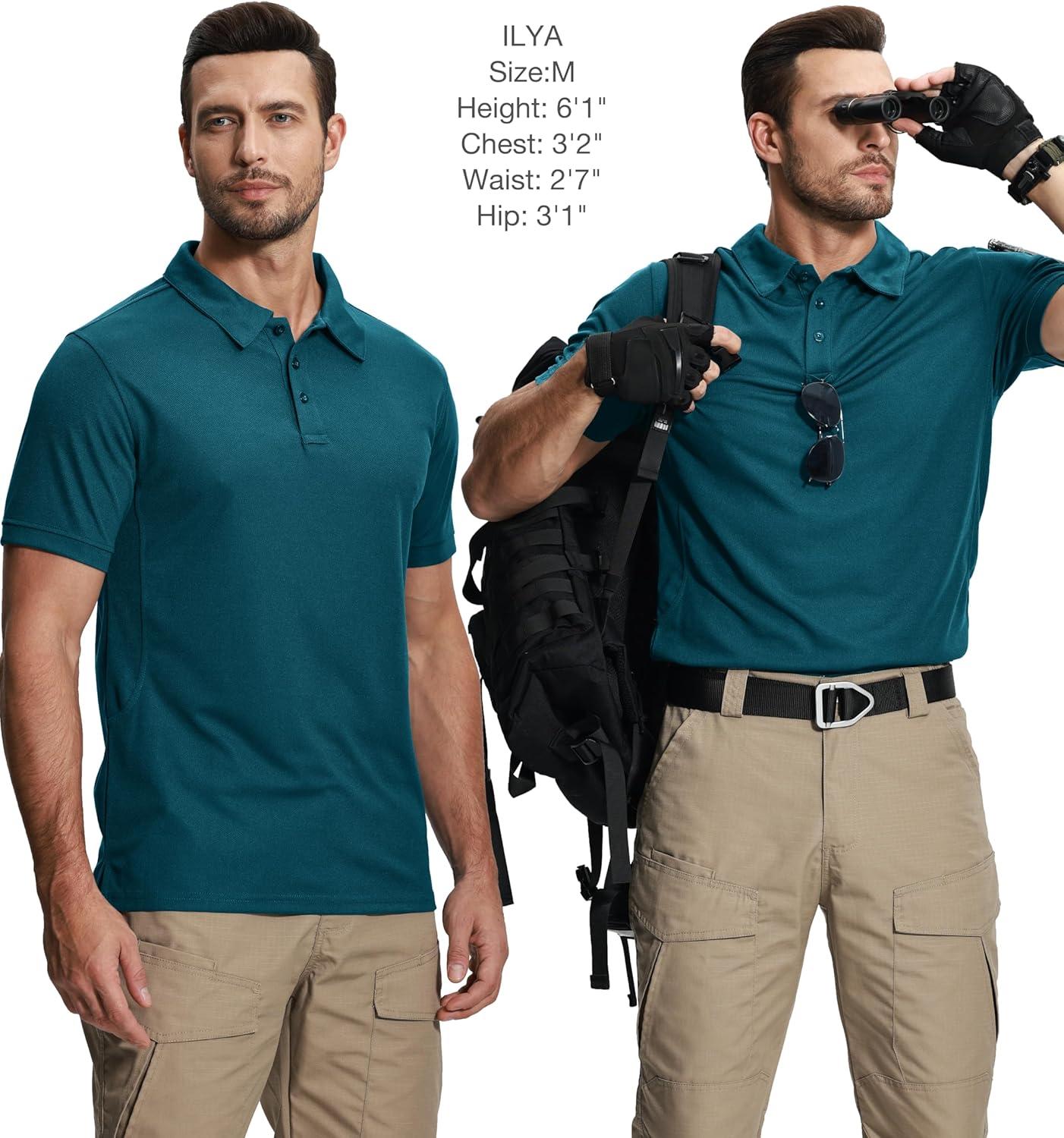 imageZITY 5 Pack Tactical Polo Shirts for Men Golf Shirt Short Sleeve Athletic Performance Moisture Wicking Work Outdoor TshirtsBlack Grey Navy Blue Teal