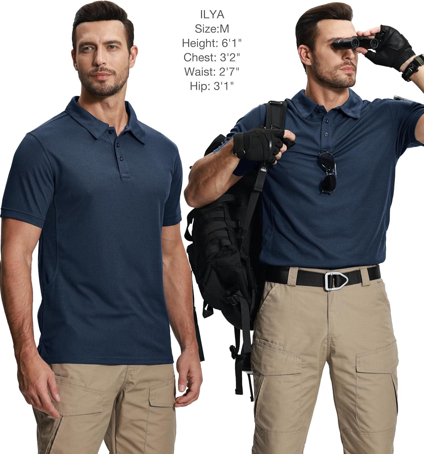 imageZITY 5 Pack Tactical Polo Shirts for Men Golf Shirt Short Sleeve Athletic Performance Moisture Wicking Work Outdoor TshirtsWhite Black Gray Navy Blue