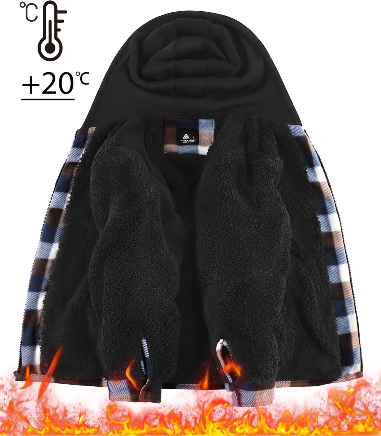 imageZITY Boys Flannel Shirt Jacket Fleece Sherpa Lined Plaid Jackets Unisex Coat Full Zip Hoodie Girls Winter Outwear 615 YearsCoffee Brown