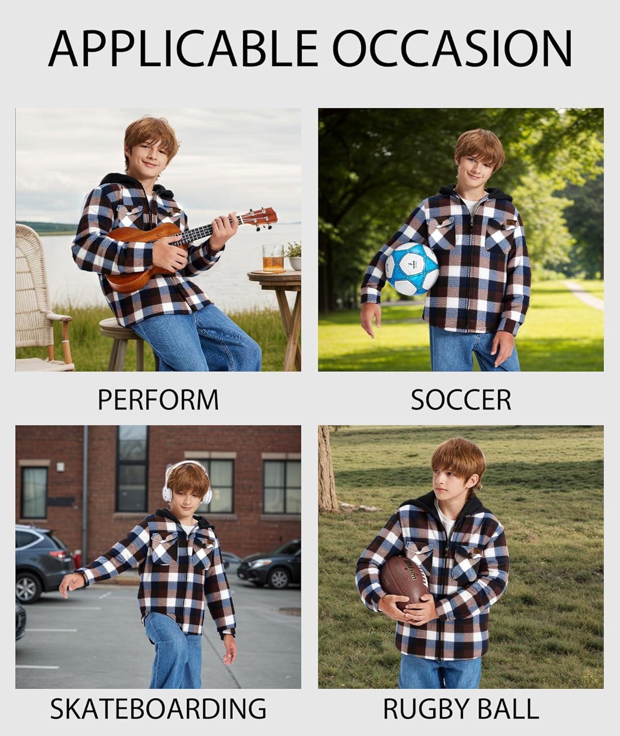 imageZITY Boys Flannel Shirt Jacket Fleece Sherpa Lined Plaid Jackets Unisex Coat Full Zip Hoodie Girls Winter Outwear 615 YearsCoffee Brown