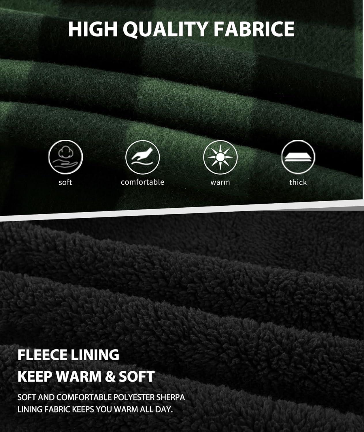 imageZITY Boys Flannel Shirt Jacket Fleece Sherpa Lined Plaid Jackets Unisex Coat Full Zip Hoodie Girls Winter Outwear 615 YearsGreen Black