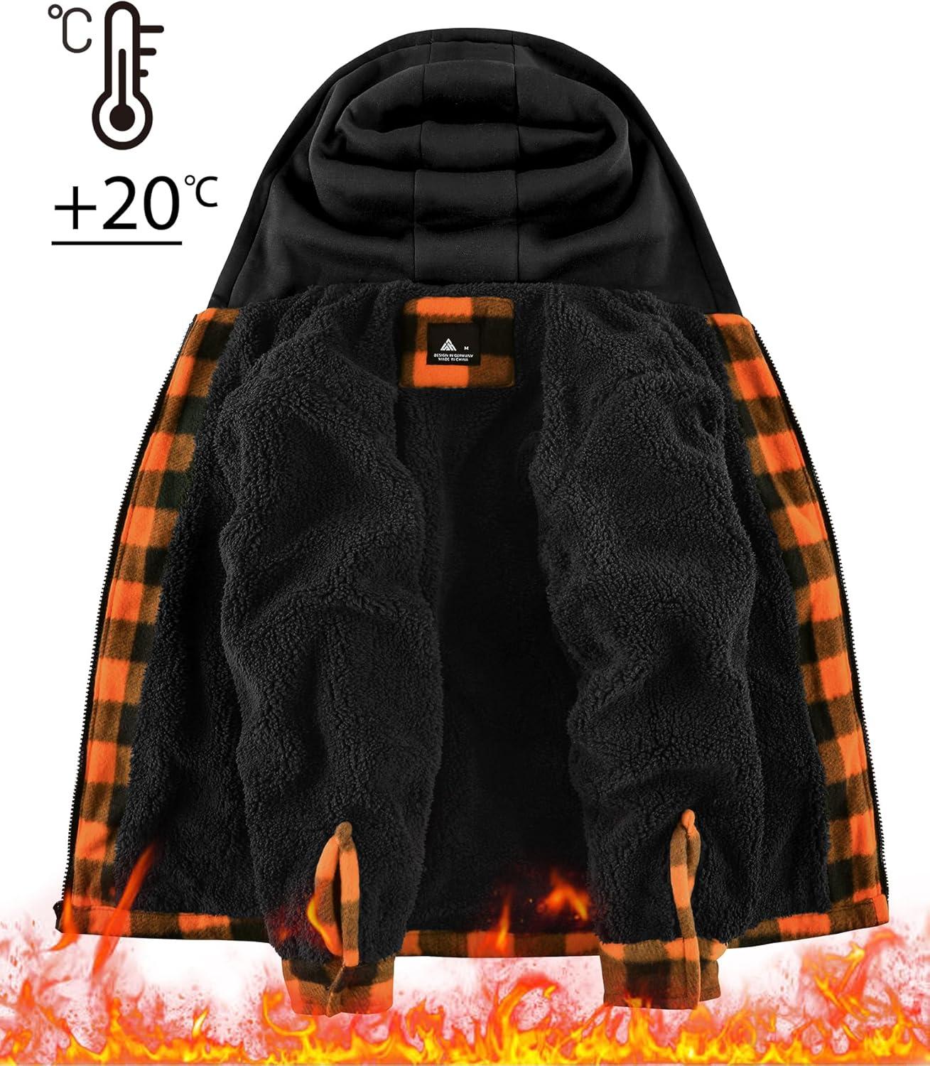 imageZITY Boys Flannel Shirt Jacket Fleece Sherpa Lined Plaid Jackets Unisex Coat Full Zip Hoodie Girls Winter Outwear 615 YearsOrange Black