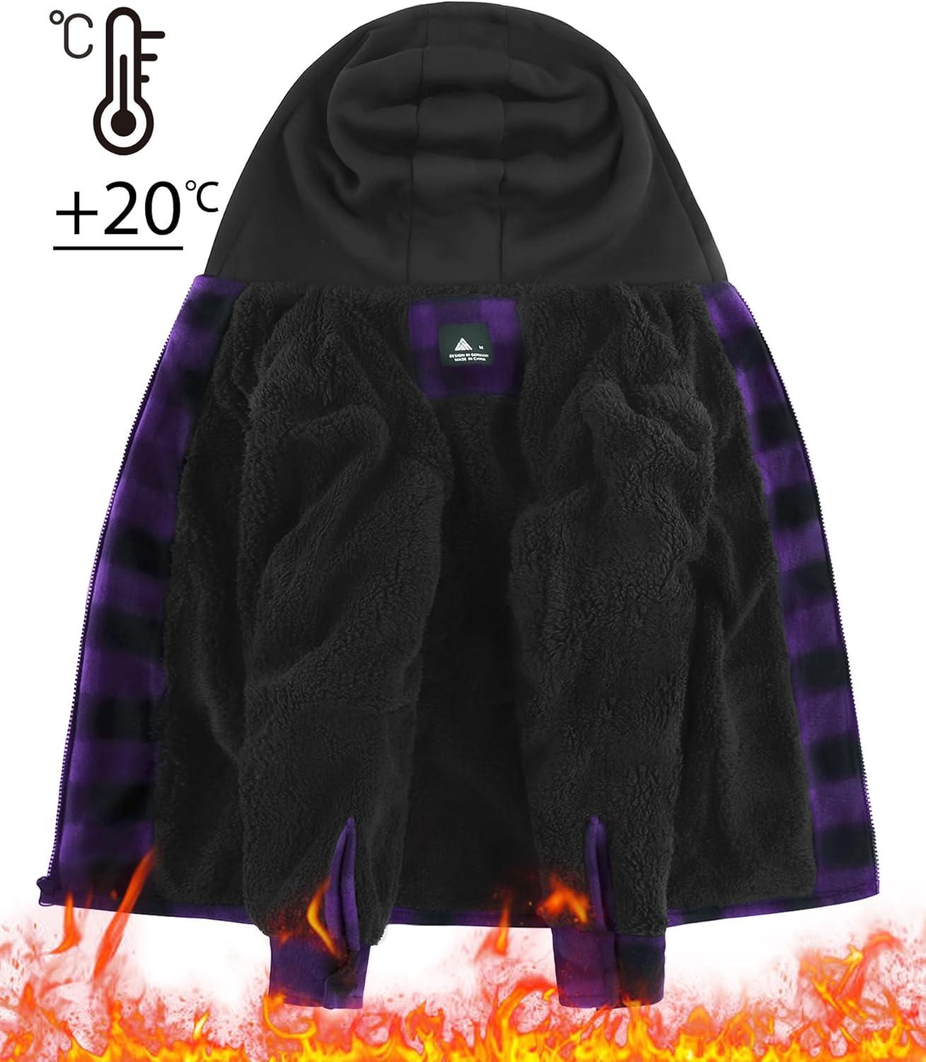 imageZITY Boys Flannel Shirt Jacket Fleece Sherpa Lined Plaid Jackets Unisex Coat Full Zip Hoodie Girls Winter Outwear 615 YearsPurple